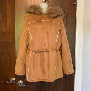 1 Madison Faux sherling jacket with removable fur trim hood Size L